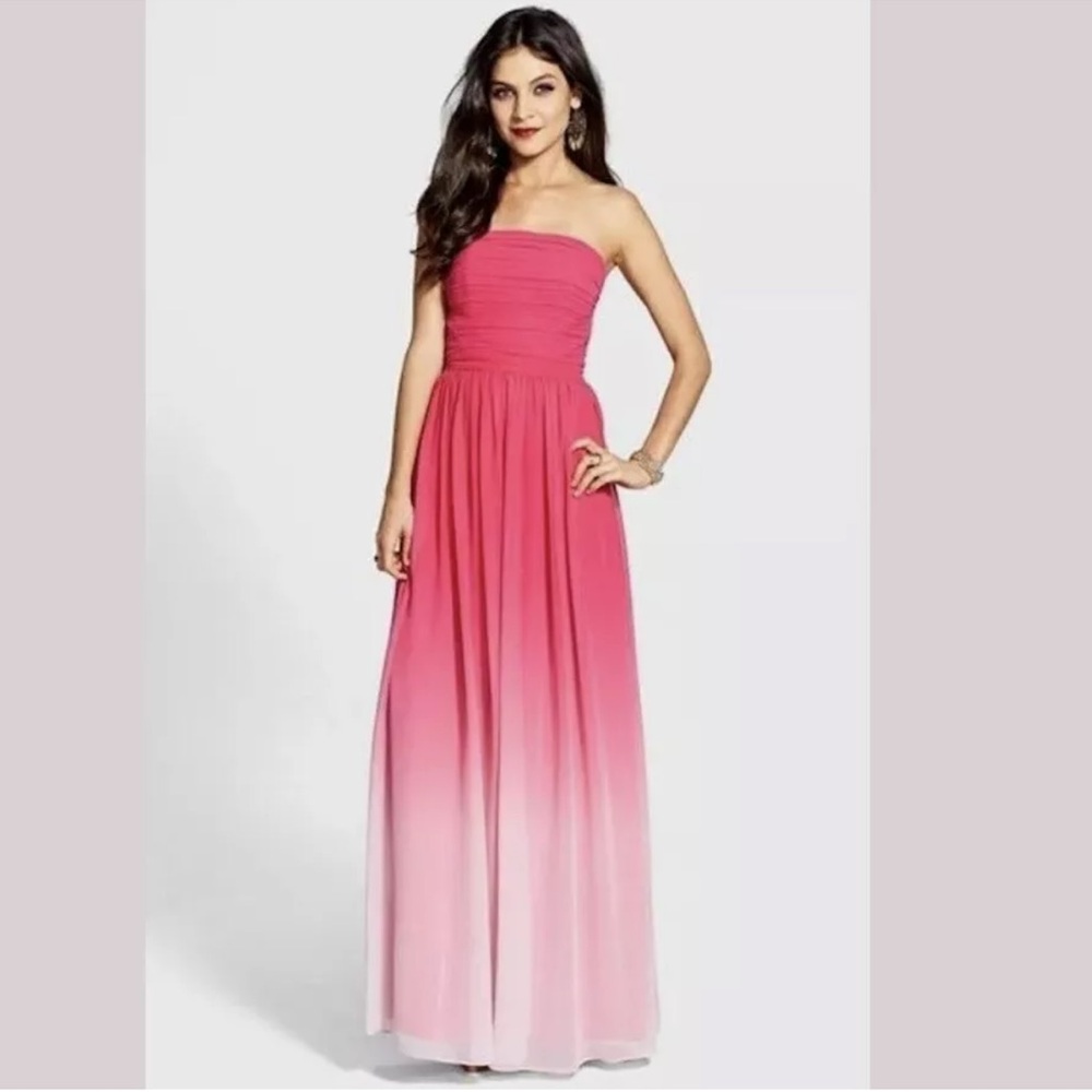 NWT ERIN FETHERSTON Pink Ombe Strapless Flowing Chiffon Silk Maxi Gown Dress 2